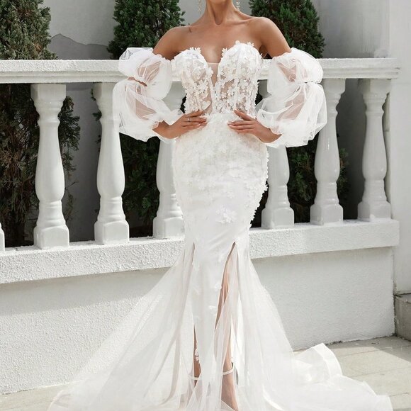 White Preppy Womens One Shoulder Back Tie Dress w/ Floral Fabric And Mesh Skirt - Picture 1 of 5